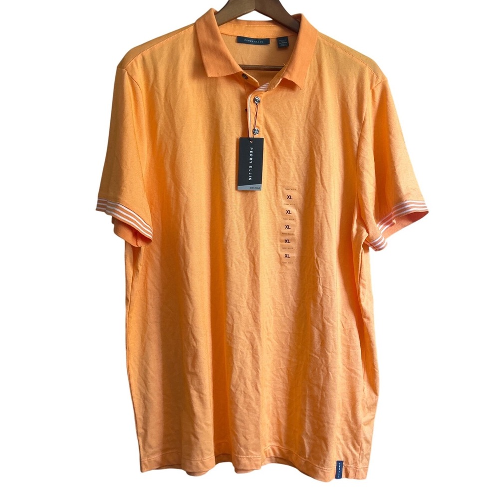 Perry Ellis‎ Icon Polo Shirt Tangerine Orange Short Sleeve XL